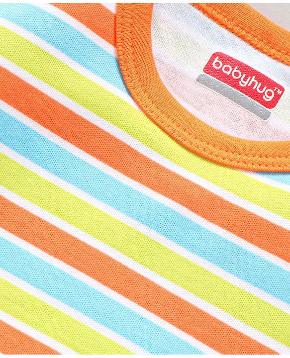 Babyhug 100% Cotton Half Sleeves Onesies Striped and Dolphin Print Pack of 3 - Blue Green