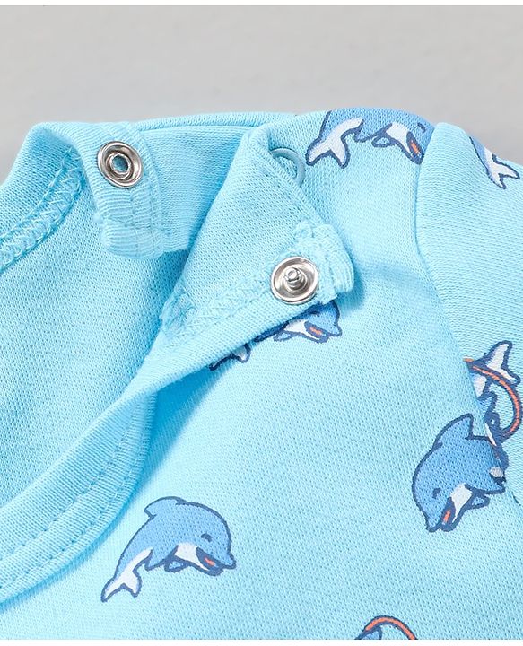 Babyhug 100% Cotton Half Sleeves Onesies Striped and Dolphin Print Pack of 3 - Blue Green