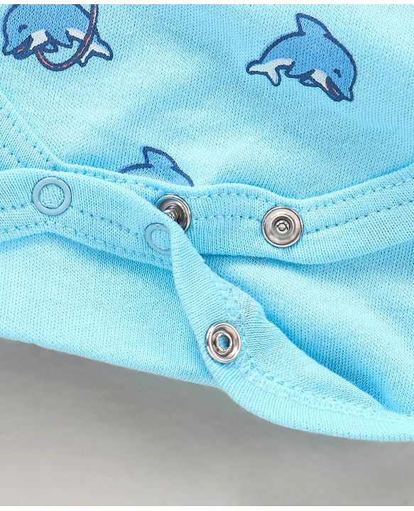 Babyhug 100% Cotton Half Sleeves Onesies Striped and Dolphin Print Pack of 3 - Blue Green