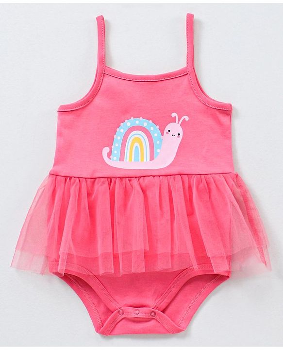 Babyhug Singlet Sleeves Onesies with Hairband Snail Print - Pink