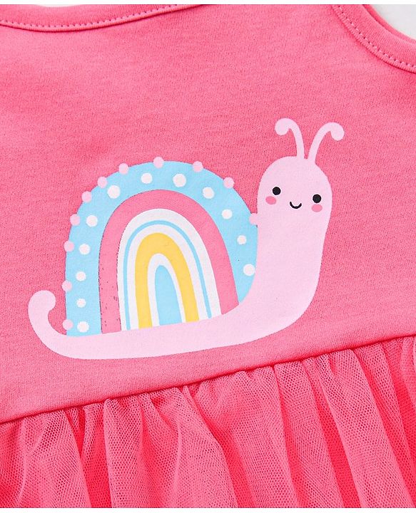 Babyhug Singlet Sleeves Onesies with Hairband Snail Print - Pink
