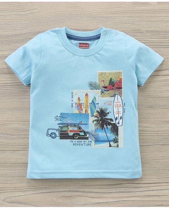 Babyhug Half Sleeves T-Shirt & Denim Shorts Set Multi Print - Blue