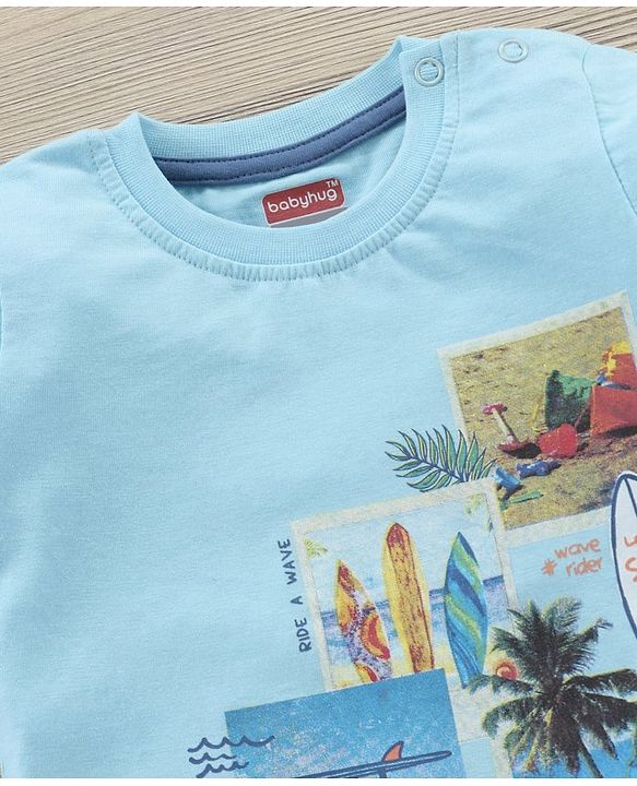 Babyhug Half Sleeves T-Shirt & Denim Shorts Set Multi Print - Blue