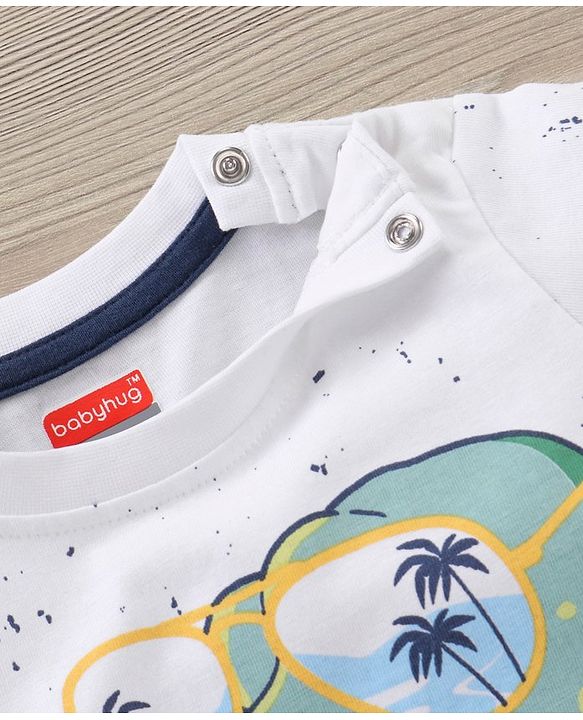 Babyhug Cotton Half Sleeves T-shirt And Denim Knee Length Bottom Wear  - Blue Whte - 18-24m Blue