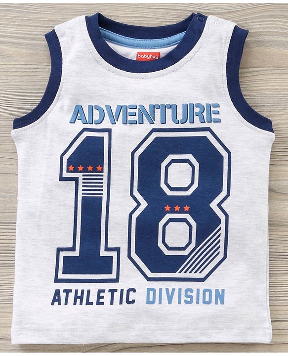 Babyhug Sleeveless Tee & Short Adventure Print - Blue