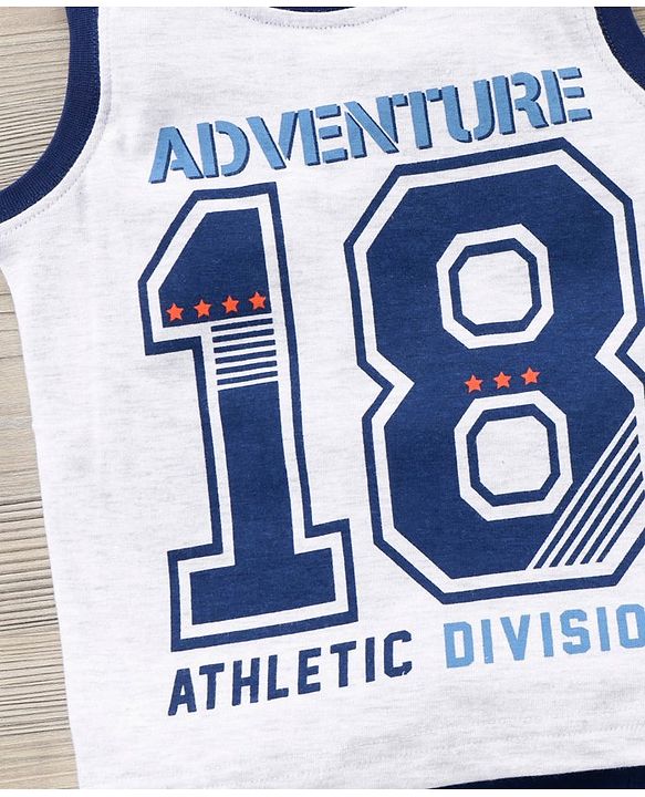 Babyhug Sleeveless Tee & Short Adventure Print - Blue
