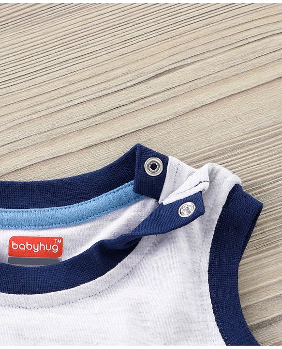 Babyhug Sleeveless Tee & Short Adventure Print - Blue
