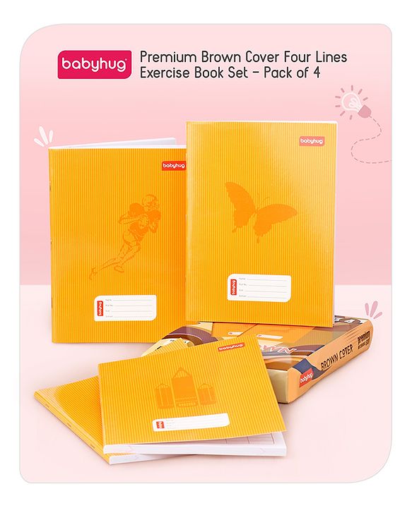 Babyhug Premium Brown Cover Four Lines Exercise Book Set Pack of 4 - 172 Pages Each