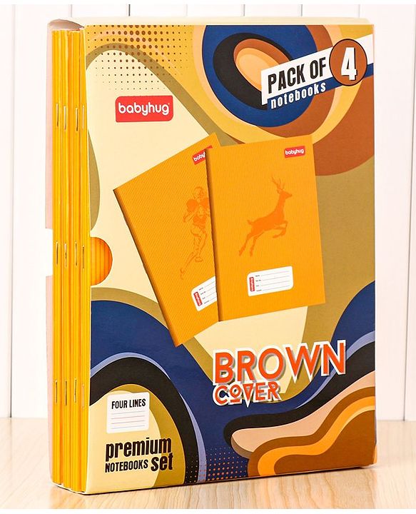 Babyhug Premium Brown Cover Four Lines Exercise Book Set Pack of 4 - 172 Pages Each
