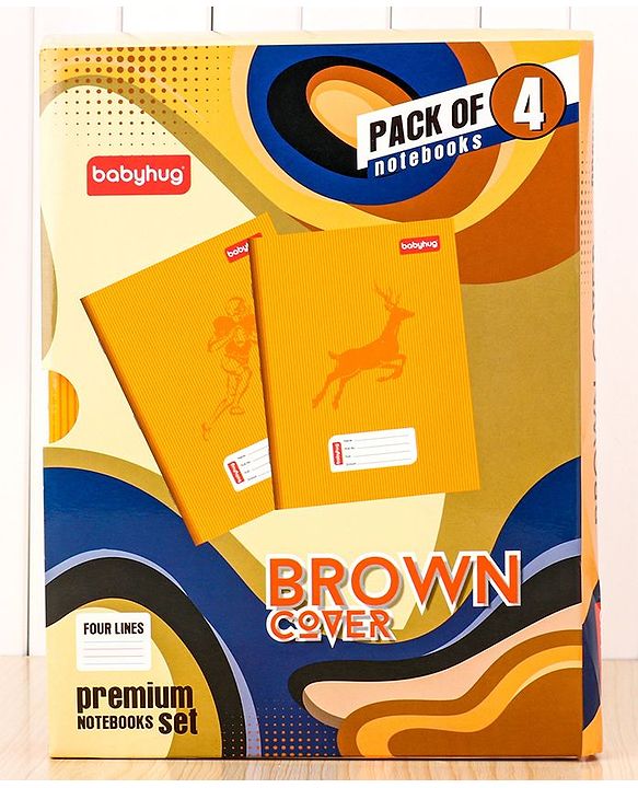 Babyhug Premium Brown Cover Four Lines Exercise Book Set Pack of 4 - 172 Pages Each