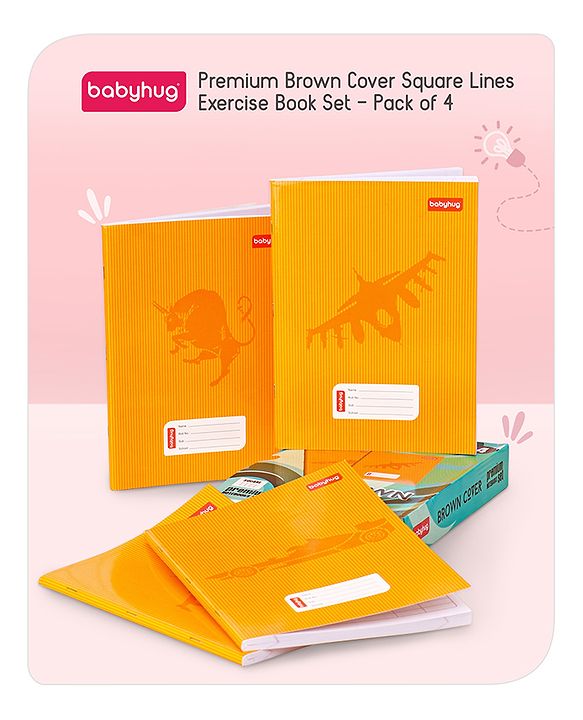 Babyhug Premium Brown Cover Square Lines Exercise Book Set Pack of 4 - 172 Pages Each