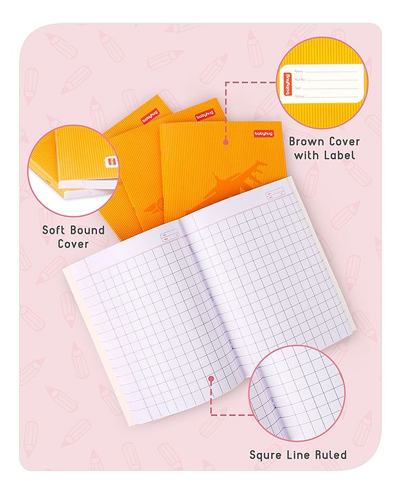 Babyhug Premium Brown Cover Square Lines Exercise Book Set Pack of 4 - 172 Pages Each