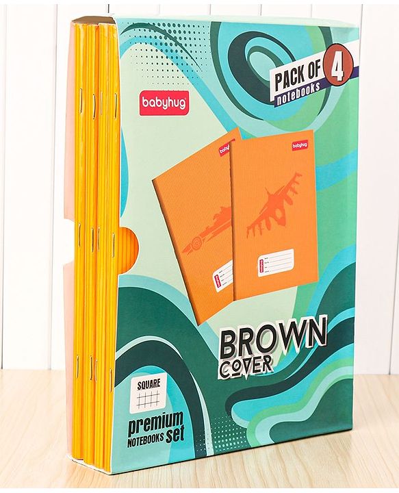 Babyhug Premium Brown Cover Square Lines Exercise Book Set Pack of 4 - 172 Pages Each