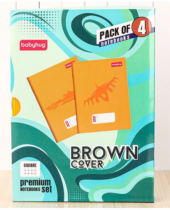 Babyhug Premium Brown Cover Square Lines Exercise Book Set Pack of 4 - 172 Pages Each