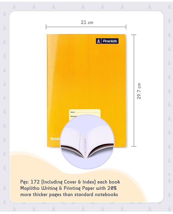 Pine Kids Premium A4 Brown Cover Single Line Ruled Exercise Notebook Set Pack of 3 - 172 Pages Each