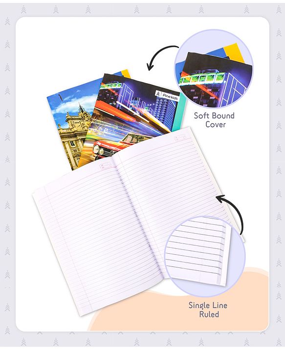 Pine Kids Premium A4 Car Series Single Line Ruled Exercise Notebook Set Pack of 3 - 140 Pages Each