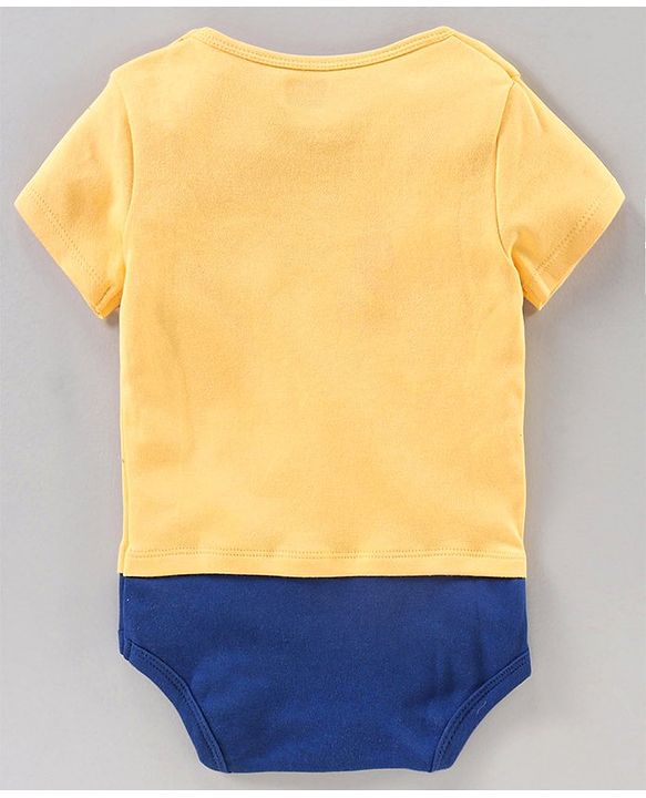 Babyhug 100% Cotton Half Sleeves Striped Onesies Text Print Pack of 2 - Blue Yellow