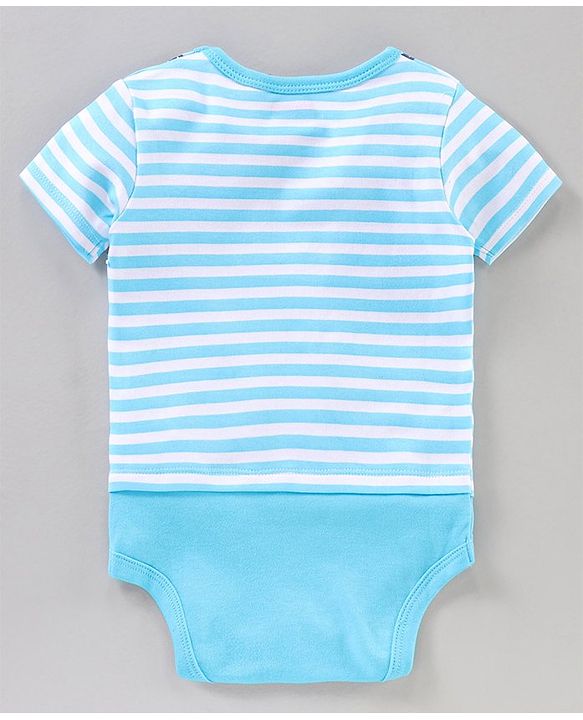 Babyhug 100% Cotton Half Sleeves Striped Onesies Text Print Pack of 2 - Blue Yellow