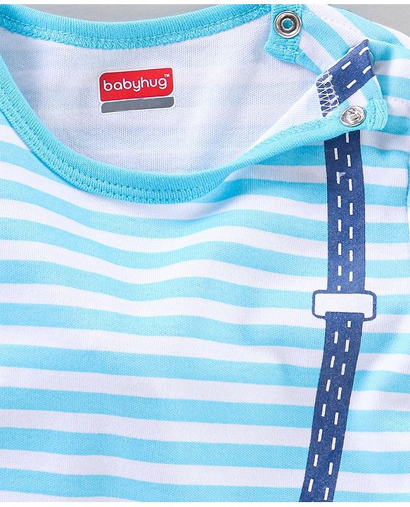Babyhug 100% Cotton Half Sleeves Striped Onesies Text Print Pack of 2 - Blue Yellow