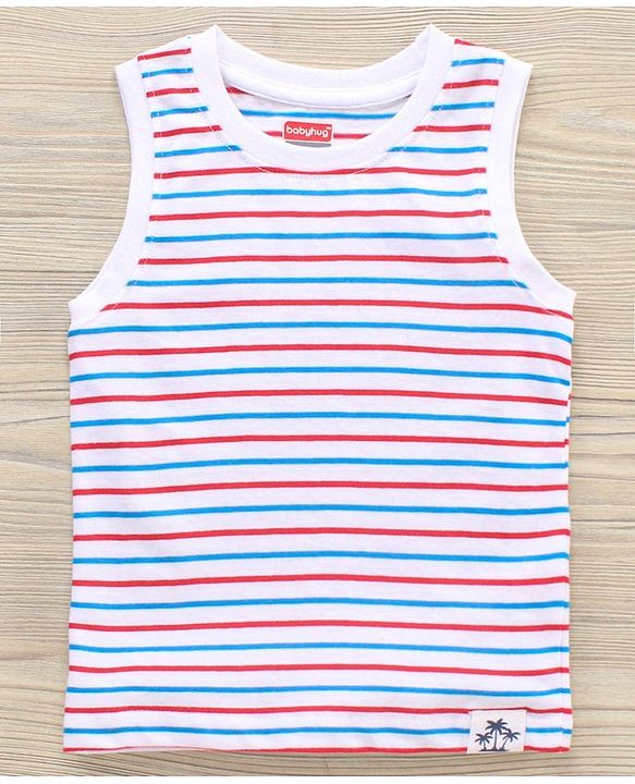 Babyhug Sleeveless & Half Sleeves T-Shirts & Shorts Set Beach & Stripes Print - Multicolour