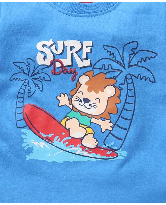 Babyhug Sleeveless & Half Sleeves T-Shirts & Shorts Set Beach & Stripes Print - Multicolour