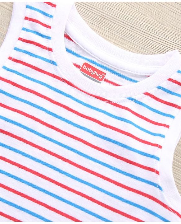 Babyhug Sleeveless & Half Sleeves T-Shirts & Shorts Set Beach & Stripes Print - Multicolour
