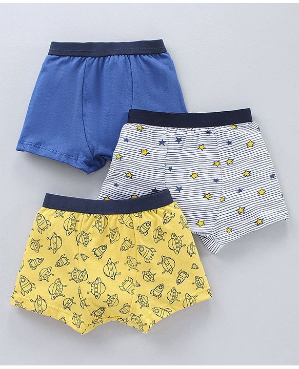Babyhug Briefs Spacecraft Print Pack of 3 - Royal Blue Yellow White
