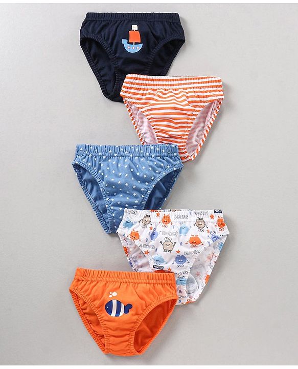 Babyhug 100% Cotton Knitted Briefs All Over Printed Pack of 5 - Multicolour