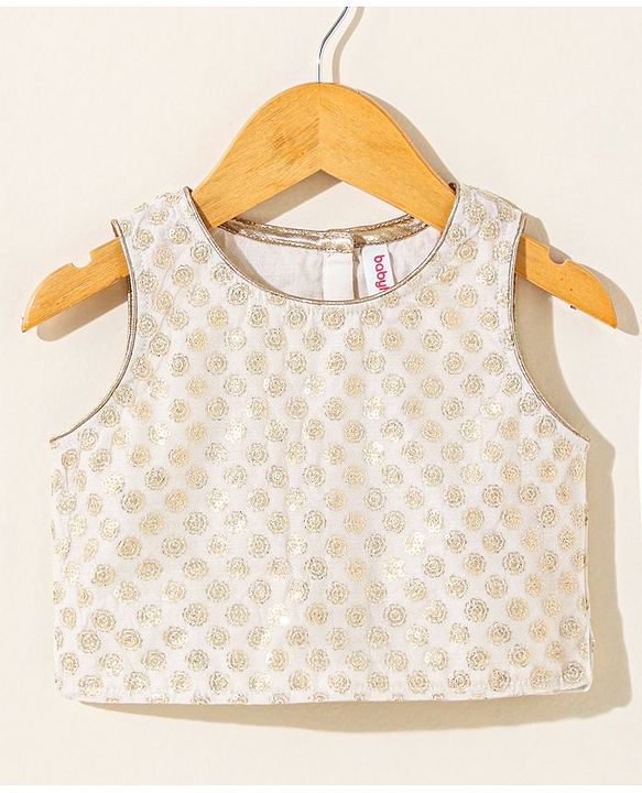 Babyhug Sleeveless Embeliished Choli Lehenga and Dupatta Set with Sequins - Ivory - 3-4Y Off White/Cream