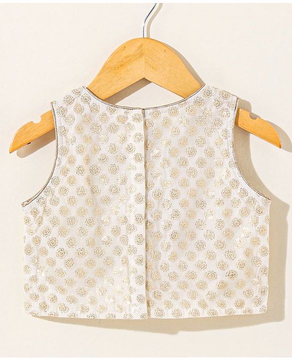 Babyhug Sleeveless Embeliished Choli Lehenga and Dupatta Set with Sequins - Ivory - 3-4Y Off White/Cream