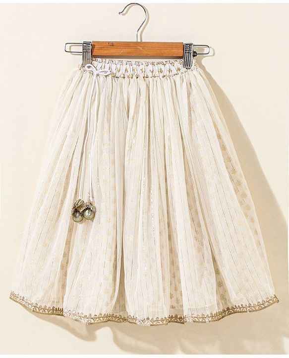 Babyhug Sleeveless Embeliished Choli Lehenga and Dupatta Set with Sequins - Ivory - 3-4Y Off White/Cream