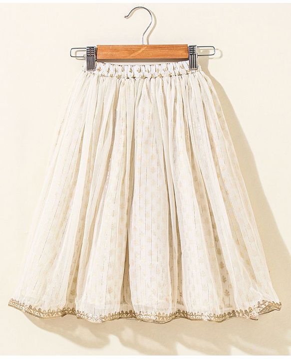 Babyhug Sleeveless Embeliished Choli Lehenga and Dupatta Set with Sequins - Ivory - 3-4Y Off White/Cream