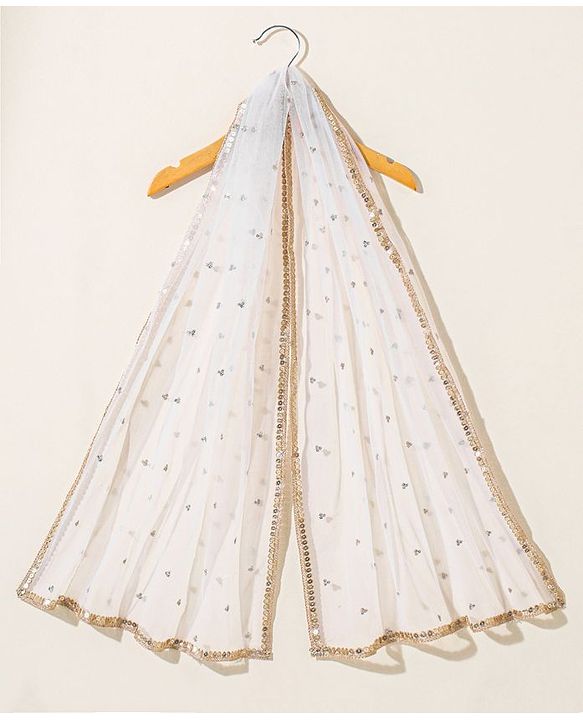 Babyhug Sleeveless Embeliished Choli Lehenga and Dupatta Set with Sequins - Ivory - 3-4Y Off White/Cream