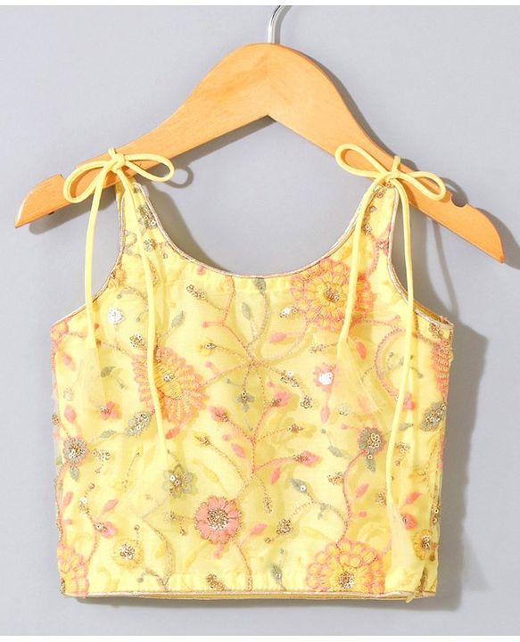 Babyhug Sleeveless Embroidered Choli Lehenga and Dupatta Set with Sequins - Yellow Peach - 18-24m Yellow