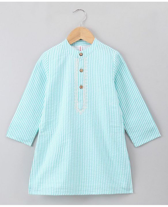 Babyhug Full Sleeves Striped Cotton Kurta & Pyjama Set - Light Blue