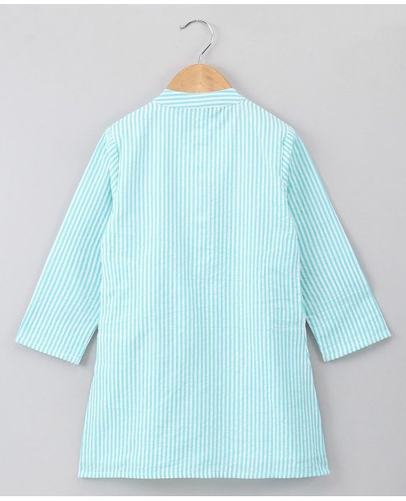 Babyhug Full Sleeves Striped Cotton Kurta & Pyjama Set - Light Blue