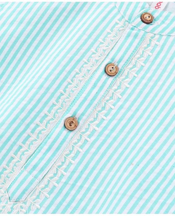Babyhug Full Sleeves Striped Cotton Kurta & Pyjama Set - Light Blue
