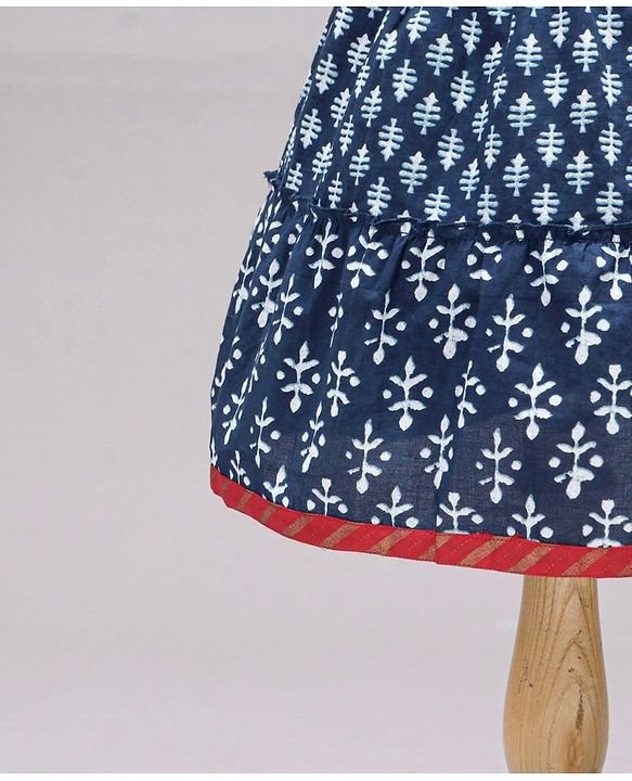 Babyhug Sleeveless Choli & Lehenga Set With Dupatta Ethnic Print - Red Blue