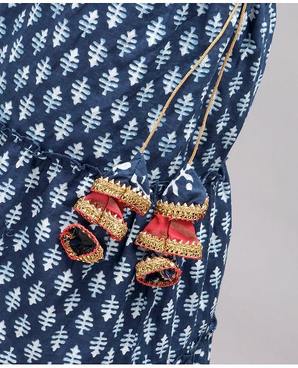 Babyhug Sleeveless Choli & Lehenga Set With Dupatta Ethnic Print - Red Blue