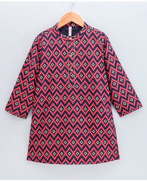 Babyhug Full Sleeves Kurta Dhoti Set Printed - Red Navy Blue