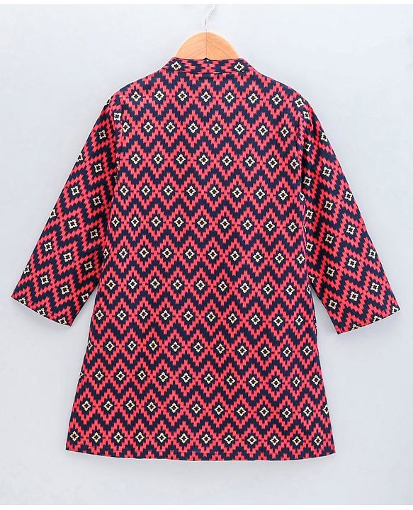 Babyhug Full Sleeves Kurta Dhoti Set Printed - Red Navy Blue