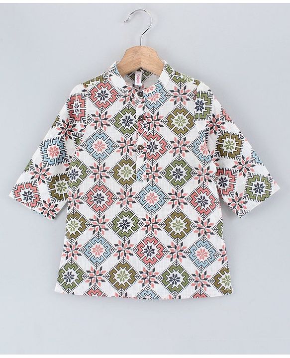 Babyhug Full Sleeves Printed Kurta and Dhoti Set - Off White Red