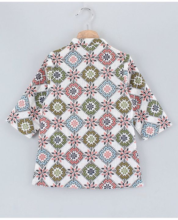Babyhug Full Sleeves Printed Kurta and Dhoti Set - Off White Red