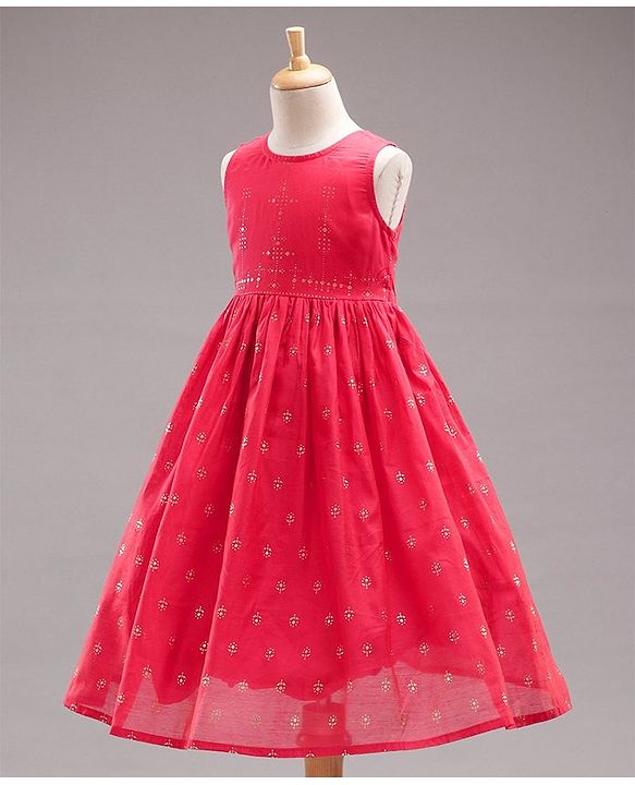 Babyhug Sleeveless Ethnic Dress with Floral Print - Red