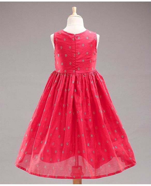 Babyhug Sleeveless Ethnic Dress with Floral Print - Red