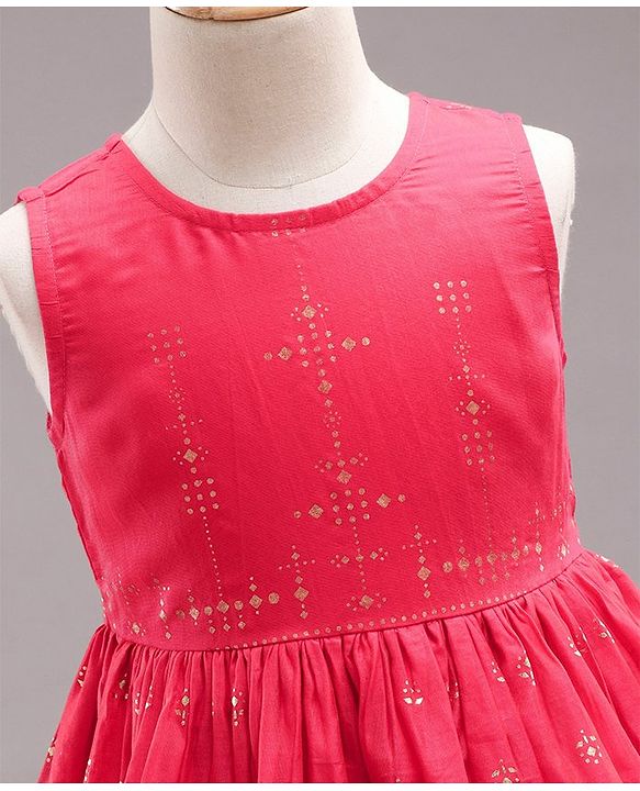 Babyhug Sleeveless Ethnic Dress with Floral Print - Red