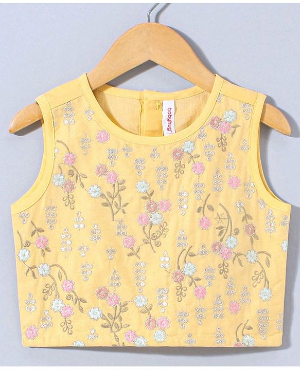 Babyhug Sleeveless Choli & Lehenga Set With Dupatta Floral Embroidery - Yellow