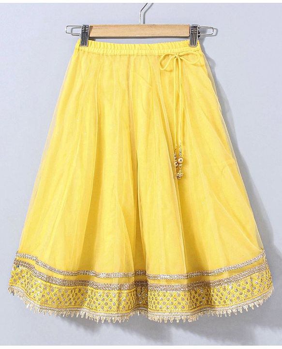 Babyhug Sleeveless Choli & Lehenga Set With Dupatta Floral Embroidery - Yellow