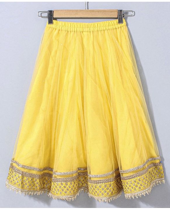 Babyhug Sleeveless Choli & Lehenga Set With Dupatta Floral Embroidery - Yellow