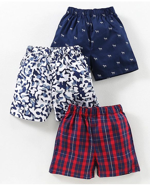 Babyhug Cotton Boxers Multi Print Pack of 3 - Blue Red White